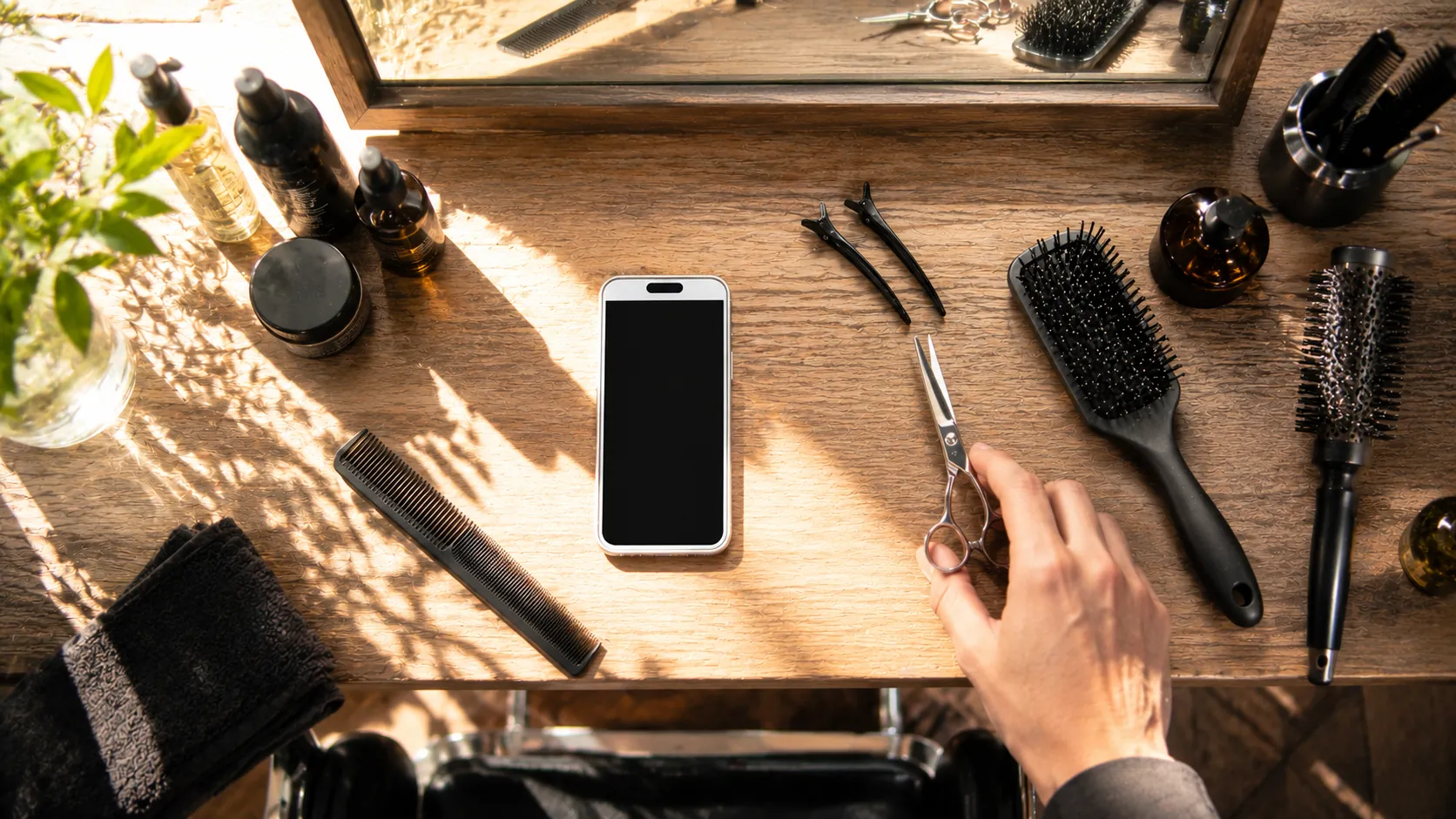 Hairdresser advising a customer in the salon
